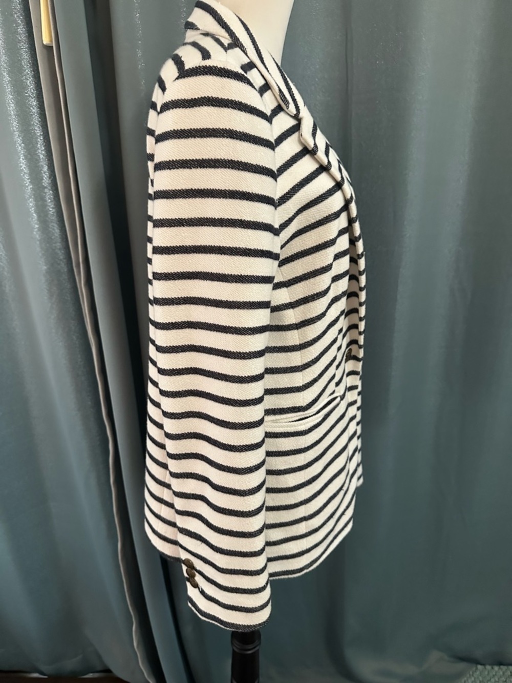 LOFT Striped Blazer Women Size 12 Navy White Knit Jacket Nautical Career Casual - Picture 4 of 8